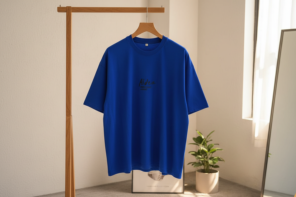 Blue T-Shirt on Wooden Stand
